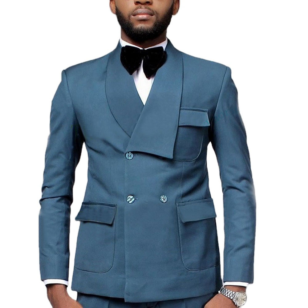 Formal Men Party Wear Jacket - Latest Design Double Breasted Lake Blue