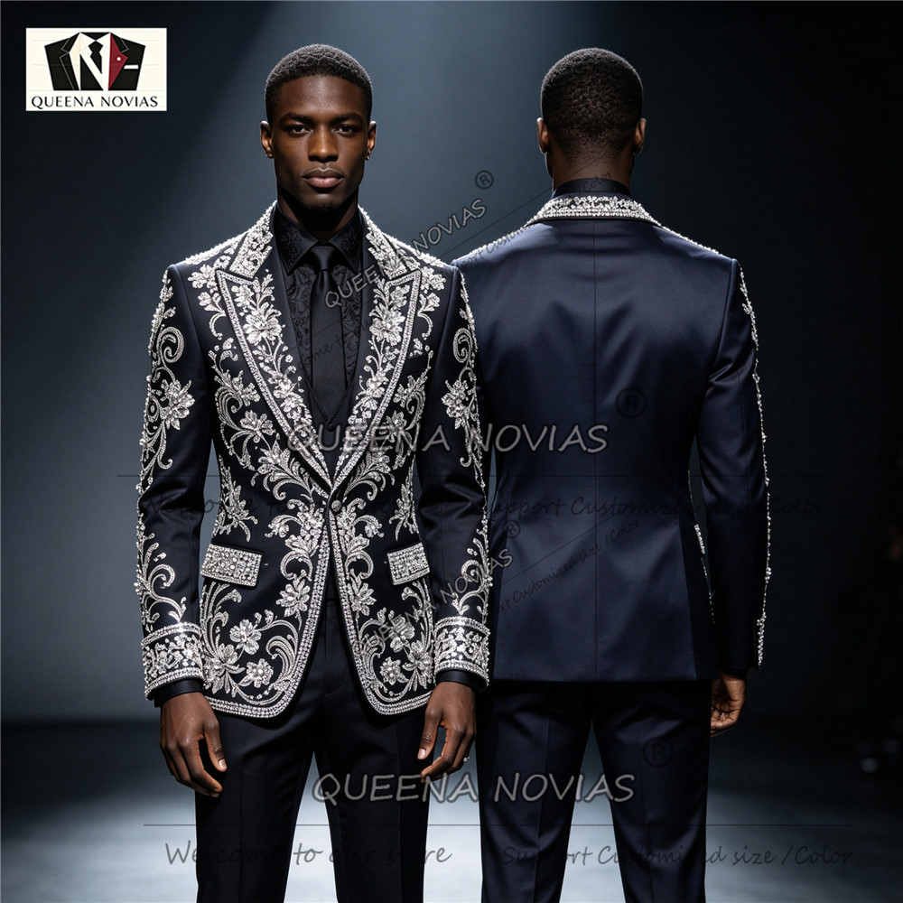 Men Formal Wear Clothes - Sparkly Diamond Beading Suits Men 3