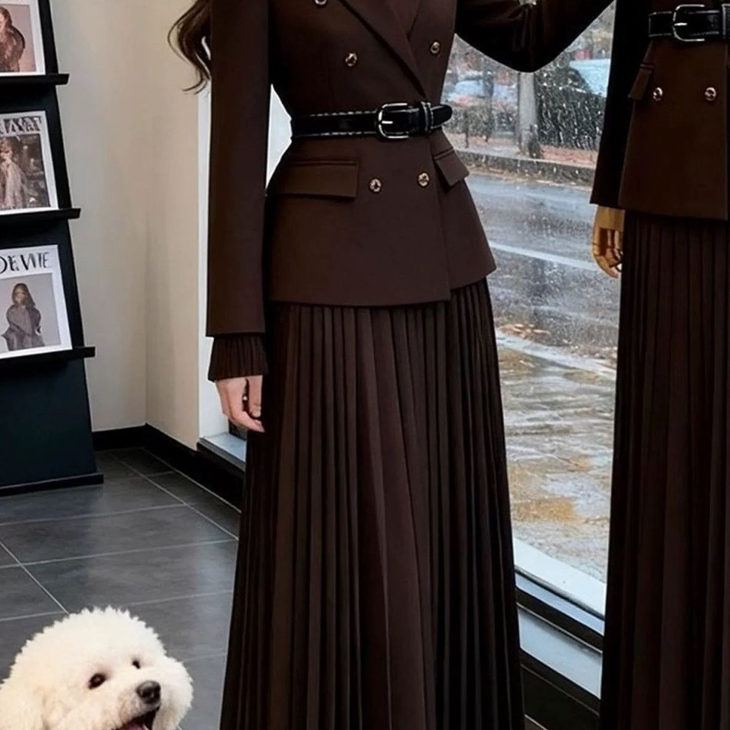 Women Brown Two Piece Suit Set - Men'S Formal Wear Belt review and price