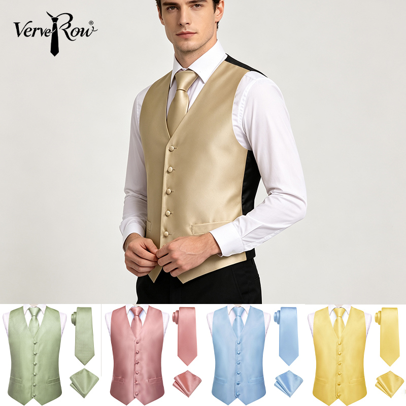 VerveRow Men Solid Satin V‑Nec - Formal Vest Waistcoat review and price