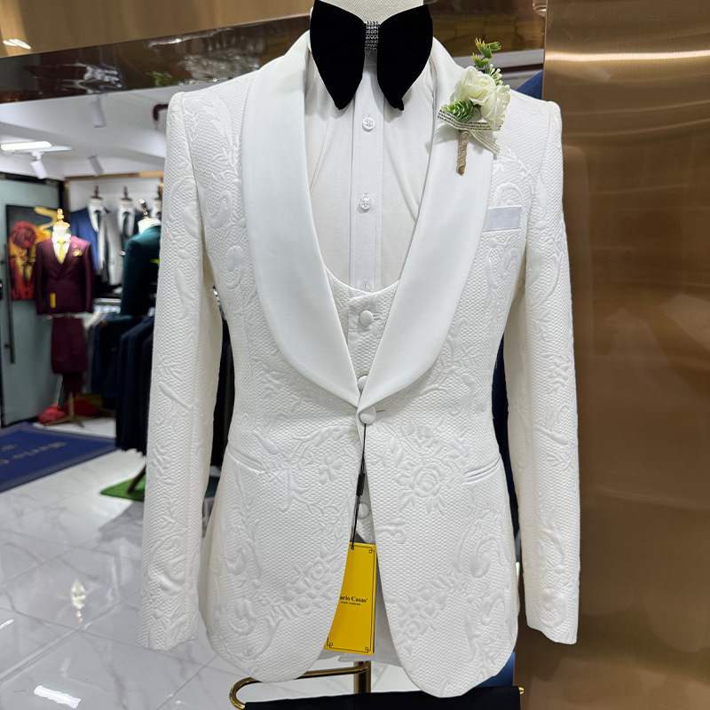 Men Wedding Suit White 3 Piece - Formal Men Party Wear Jacket review and price
