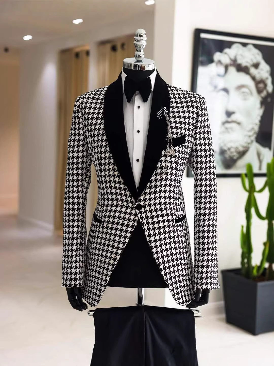 Elegant Houndstooth Plaid  Cus - Men Formal Wear Clothes review and price