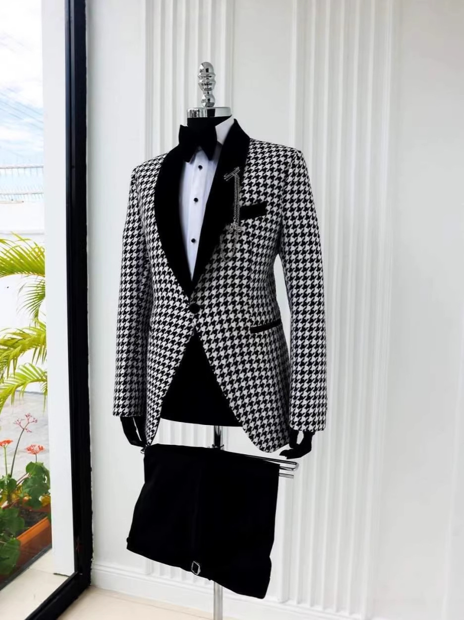Elegant Houndstooth Plaid  Cus - Men Formal Wear Clothes review and price