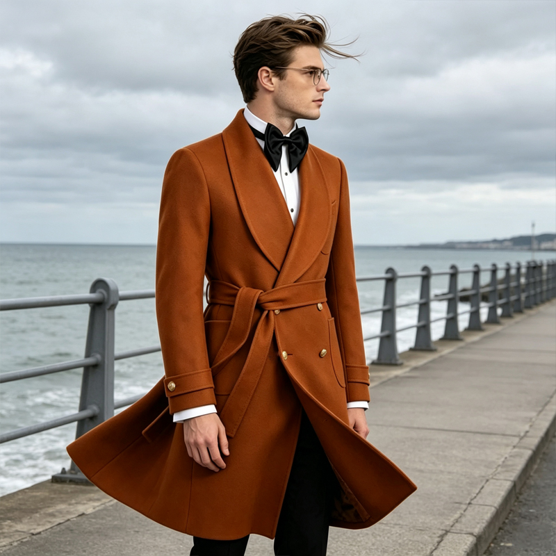 Luxury Men Wool Blend Overcoat - Men'S Formal Wear Belt review and price