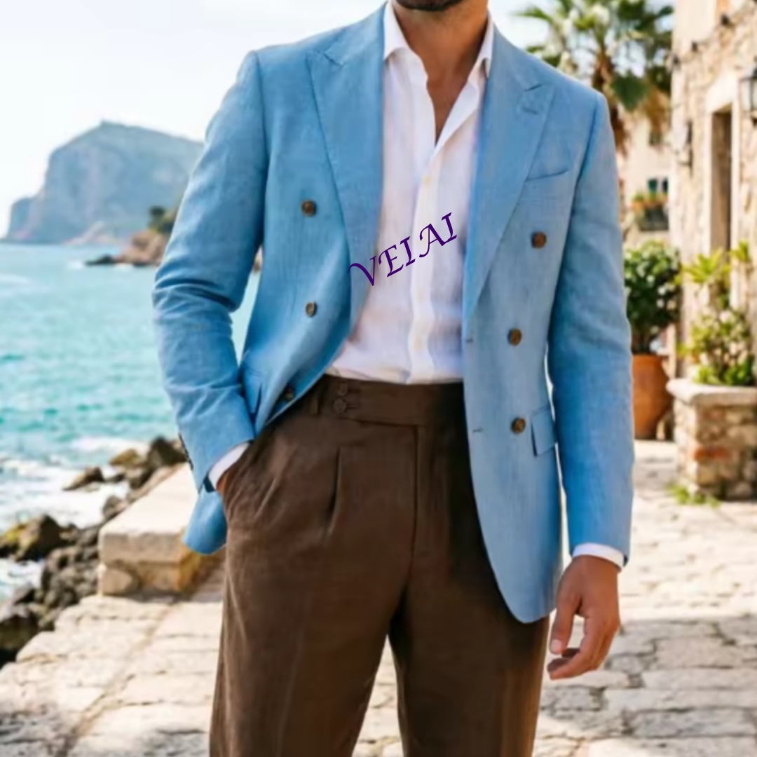 Customized 2 Piece Beige Linen - Formal Men Party Wear Jacket review and price